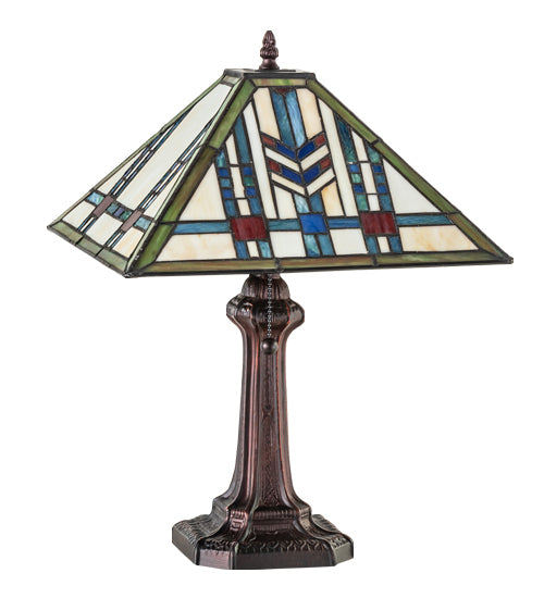 Meyda Lighting Prairie Wheat 19" Mahogany Bronze Table Lamp With Multi-Colored Shade Glass