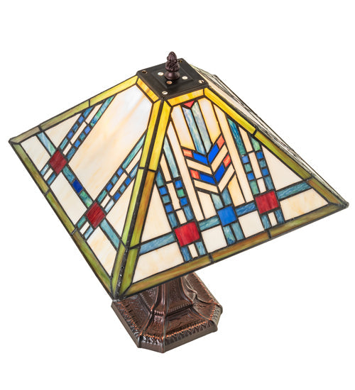 Meyda Lighting Prairie Wheat 19" Mahogany Bronze Table Lamp With Multi-Colored Shade Glass