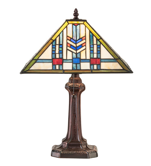 Meyda Lighting Prairie Wheat 19" Mahogany Bronze Table Lamp With Multi-Colored Shade Glass