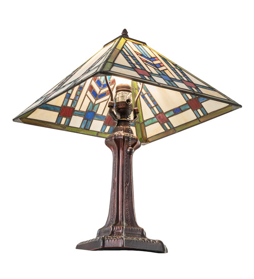 Meyda Lighting Prairie Wheat 19" Mahogany Bronze Table Lamp With Multi-Colored Shade Glass