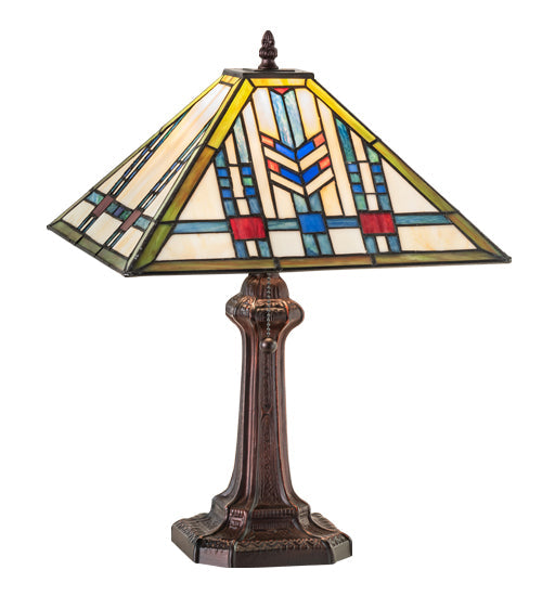 Meyda Lighting Prairie Wheat 19" Mahogany Bronze Table Lamp With Multi-Colored Shade Glass