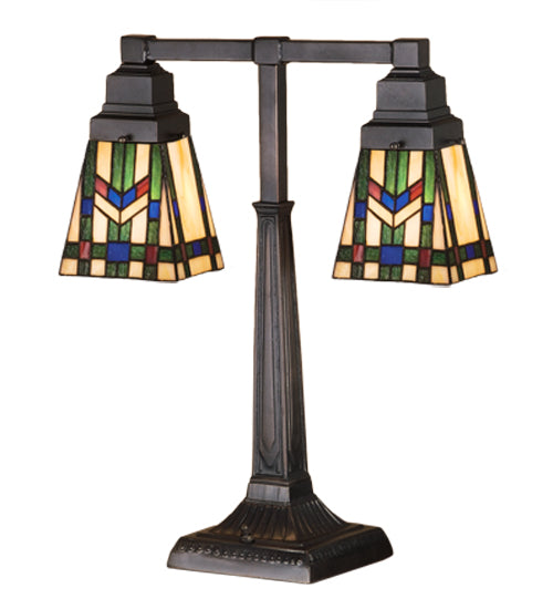 Meyda Lighting Prairie Wheat 20" 2-Light Mahogany Bronze Desk Table Lamp With Multi-Colored Shade Glass