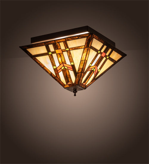 Meyda Lighting Prairie Wheat 20" 2-Light Mahogany Bronze Flush Mount Light With Multi-Colored Shade Glass