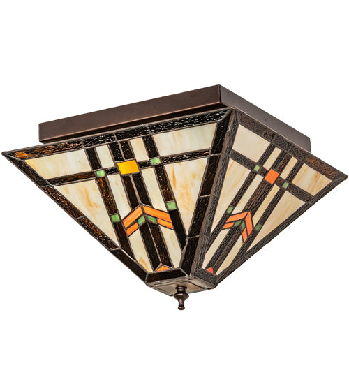 Meyda Lighting Prairie Wheat 20" 2-Light Mahogany Bronze Flush Mount Light With Multi-Colored Shade Glass