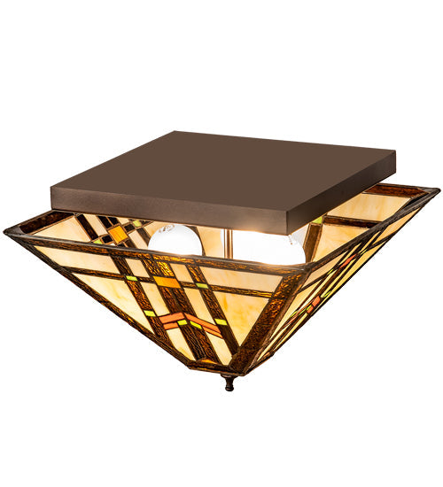 Meyda Lighting Prairie Wheat 20" 2-Light Mahogany Bronze Flush Mount Light With Multi-Colored Shade Glass