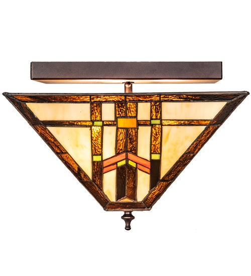 Meyda Lighting Prairie Wheat 20" 2-Light Mahogany Bronze Flush Mount Light With Multi-Colored Shade Glass