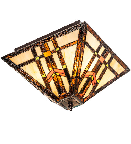 Meyda Lighting Prairie Wheat 20" 2-Light Mahogany Bronze Flush Mount Light With Multi-Colored Shade Glass