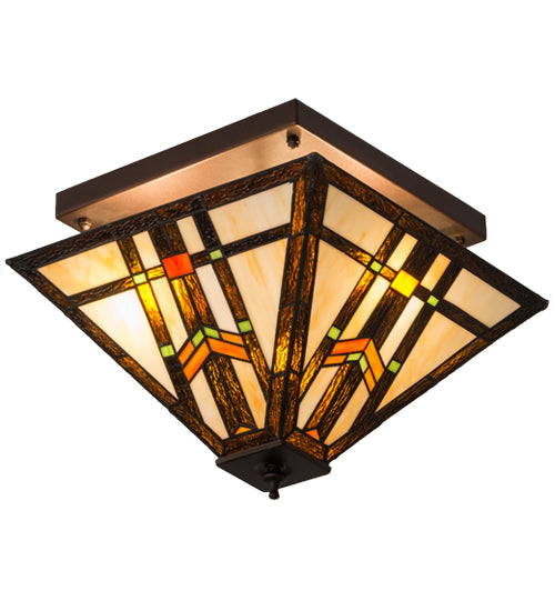 Meyda Lighting Prairie Wheat 20" 2-Light Mahogany Bronze Flush Mount Light With Multi-Colored Shade Glass