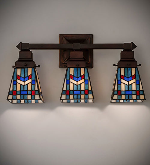 Meyda Lighting Prairie Wheat 20" 3-Light Mahogany Bronze Vanity Light With Multi-Colored Stained Shade Glass