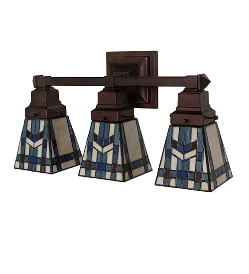 Meyda Lighting Prairie Wheat 20" 3-Light Mahogany Bronze Vanity Light With Multi-Colored Stained Shade Glass