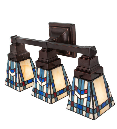 Meyda Lighting Prairie Wheat 20" 3-Light Mahogany Bronze Vanity Light With Multi-Colored Stained Shade Glass