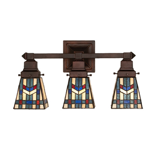 Meyda Lighting Prairie Wheat 20" 3-Light Mahogany Bronze Vanity Light With Multi-Colored Stained Shade Glass