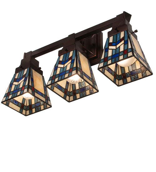 Meyda Lighting Prairie Wheat 20" 3-Light Mahogany Bronze Vanity Light With Multi-Colored Stained Shade Glass
