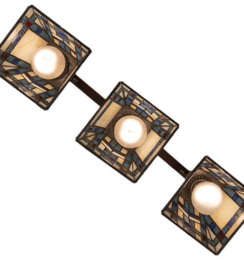 Meyda Lighting Prairie Wheat 20" 3-Light Mahogany Bronze Vanity Light With Multi-Colored Stained Shade Glass