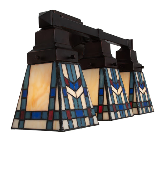 Meyda Lighting Prairie Wheat 20" 3-Light Mahogany Bronze Vanity Light With Multi-Colored Stained Shade Glass