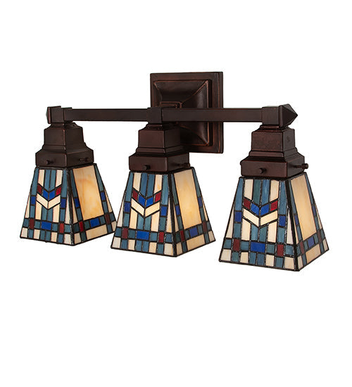 Meyda Lighting Prairie Wheat 20" 3-Light Mahogany Bronze Vanity Light With Multi-Colored Stained Shade Glass