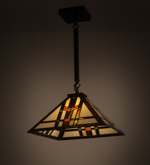 Meyda Lighting Prairie Wheat 20" Mahogany Bronze Pendant Light With Multi-Colored Shade Glass