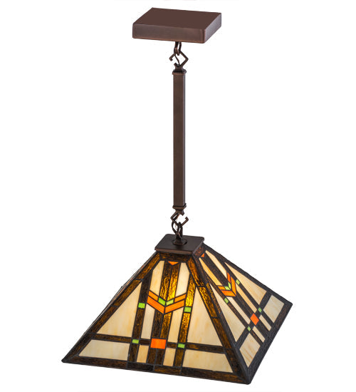 Meyda Lighting Prairie Wheat 20" Mahogany Bronze Pendant Light With Multi-Colored Shade Glass