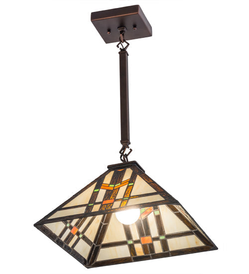 Meyda Lighting Prairie Wheat 20" Mahogany Bronze Pendant Light With Multi-Colored Shade Glass