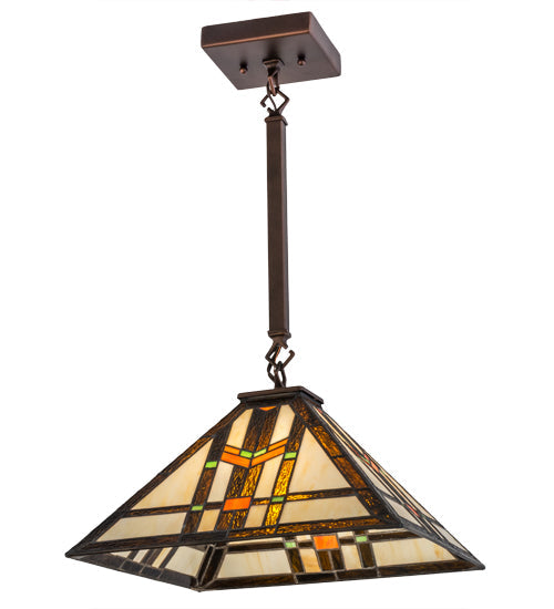 Meyda Lighting Prairie Wheat 20" Mahogany Bronze Pendant Light With Multi-Colored Shade Glass