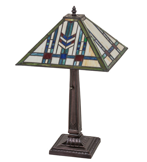 Meyda Lighting Prairie Wheat 22" Mahogany Bronze Table Lamp With Multi-Colored Shade Glass