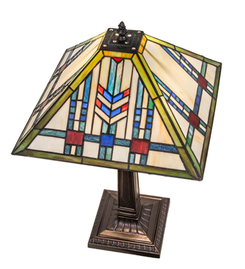 Meyda Lighting Prairie Wheat 22" Mahogany Bronze Table Lamp With Multi-Colored Shade Glass