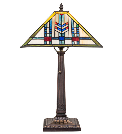 Meyda Lighting Prairie Wheat 22" Mahogany Bronze Table Lamp With Multi-Colored Shade Glass