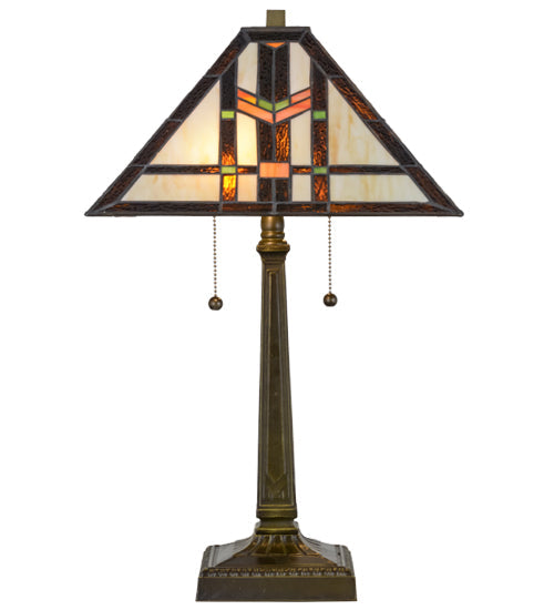 Meyda Lighting Prairie Wheat 24" 2-Light Mahogany Bronze Table Lamp With Multi-Colored Shade Glass