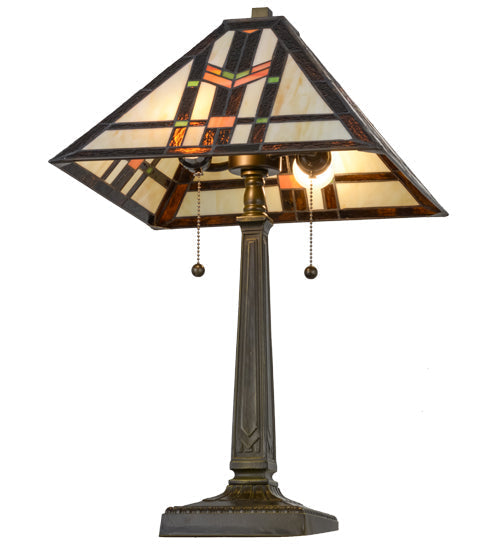 Meyda Lighting Prairie Wheat 24" 2-Light Mahogany Bronze Table Lamp With Multi-Colored Shade Glass
