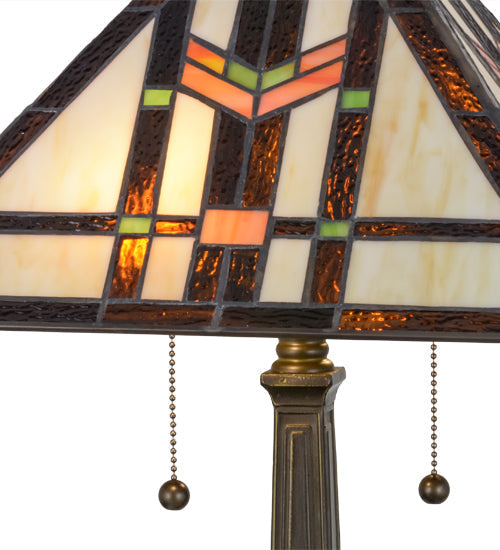 Meyda Lighting Prairie Wheat 24" 2-Light Mahogany Bronze Table Lamp With Multi-Colored Shade Glass