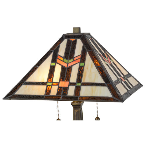 Meyda Lighting Prairie Wheat 24" 2-Light Mahogany Bronze Table Lamp With Multi-Colored Shade Glass