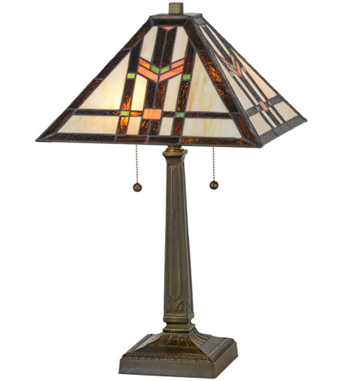 Meyda Lighting Prairie Wheat 24" 2-Light Mahogany Bronze Table Lamp With Multi-Colored Shade Glass