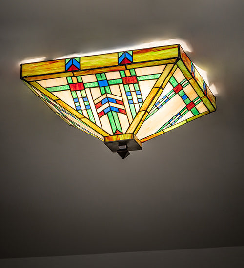 Meyda Lighting Prairie Wheat 24" 4-Light Mahogany Bronze Flush Mount Light With Multi-Colored Shade Glass