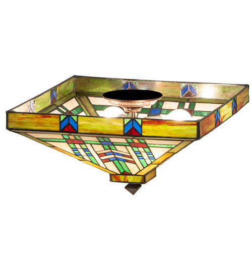 Meyda Lighting Prairie Wheat 24" 4-Light Mahogany Bronze Flush Mount Light With Multi-Colored Shade Glass