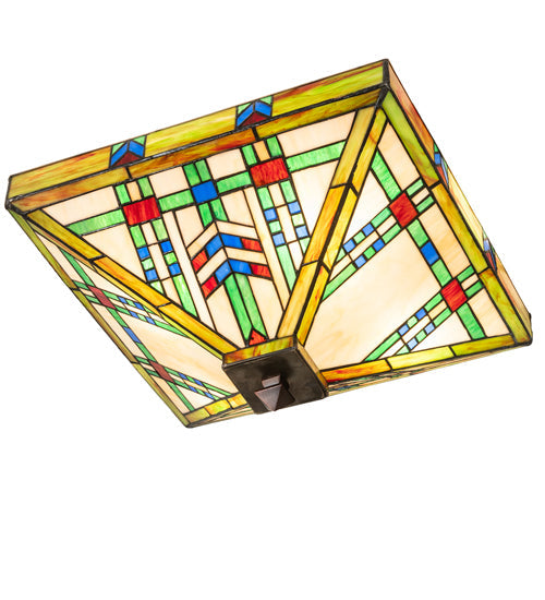 Meyda Lighting Prairie Wheat 24" 4-Light Mahogany Bronze Flush Mount Light With Multi-Colored Shade Glass