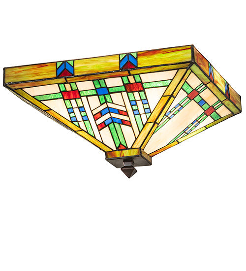 Meyda Lighting Prairie Wheat 24" 4-Light Mahogany Bronze Flush Mount Light With Multi-Colored Shade Glass