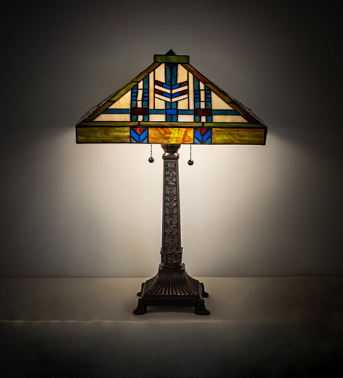 Meyda Lighting Prairie Wheat 25" 2-Light Mahogany Bronze Table Lamp With Multi-Colored Shade Glass