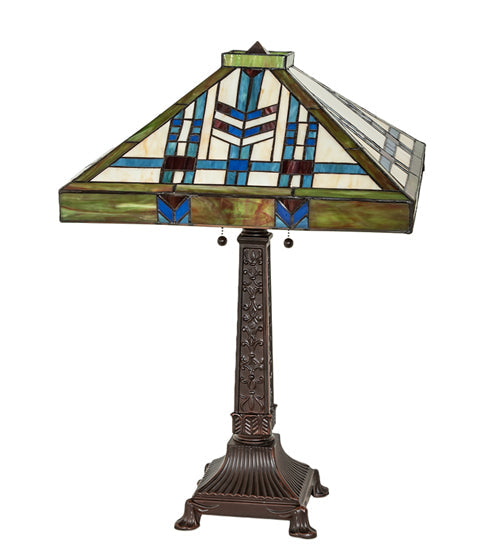 Meyda Lighting Prairie Wheat 25" 2-Light Mahogany Bronze Table Lamp With Multi-Colored Shade Glass