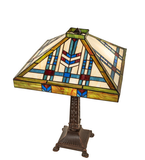 Meyda Lighting Prairie Wheat 25" 2-Light Mahogany Bronze Table Lamp With Multi-Colored Shade Glass