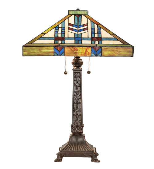 Meyda Lighting Prairie Wheat 25" 2-Light Mahogany Bronze Table Lamp With Multi-Colored Shade Glass