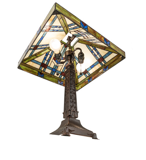 Meyda Lighting Prairie Wheat 25" 2-Light Mahogany Bronze Table Lamp With Multi-Colored Shade Glass