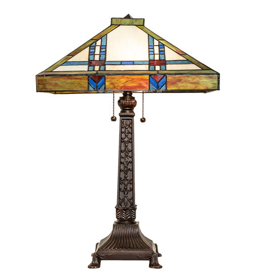 Meyda Lighting Prairie Wheat 25" 2-Light Mahogany Bronze Table Lamp With Multi-Colored Shade Glass