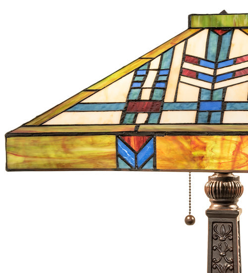Meyda Lighting Prairie Wheat 25" 2-Light Mahogany Bronze Table Lamp With Multi-Colored Shade Glass