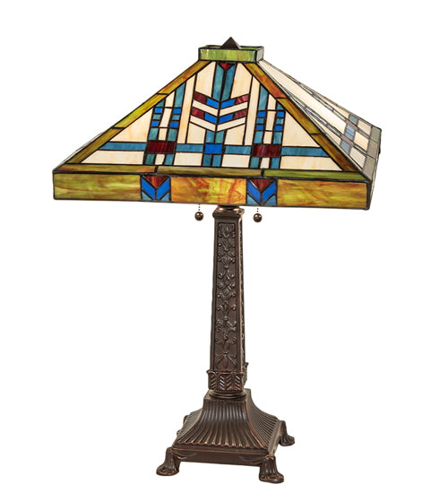 Meyda Lighting Prairie Wheat 25" 2-Light Mahogany Bronze Table Lamp With Multi-Colored Shade Glass