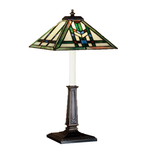 Meyda Lighting Prairie Wheat 25" Mahogany Bronze Buffet Table Lamp With Multi-Colored Stained Shade Glass