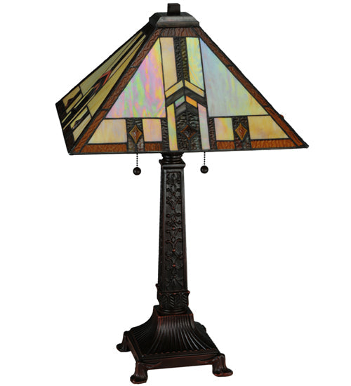 Meyda Lighting Prairie Wheat 27" 2-Light Mahogany Bronze Harvest Table Lamp With Multi-Colored Shade Glass