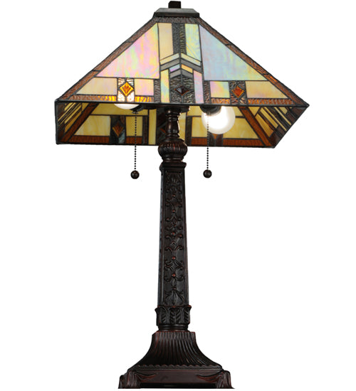 Meyda Lighting Prairie Wheat 27" 2-Light Mahogany Bronze Harvest Table Lamp With Multi-Colored Shade Glass