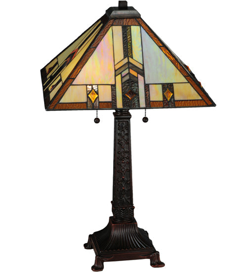 Meyda Lighting Prairie Wheat 27" 2-Light Mahogany Bronze Harvest Table Lamp With Multi-Colored Shade Glass