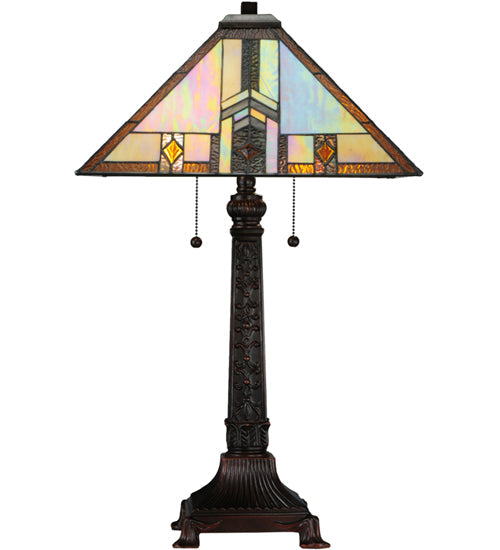 Meyda Lighting Prairie Wheat 27" 2-Light Mahogany Bronze Harvest Table Lamp With Multi-Colored Shade Glass
