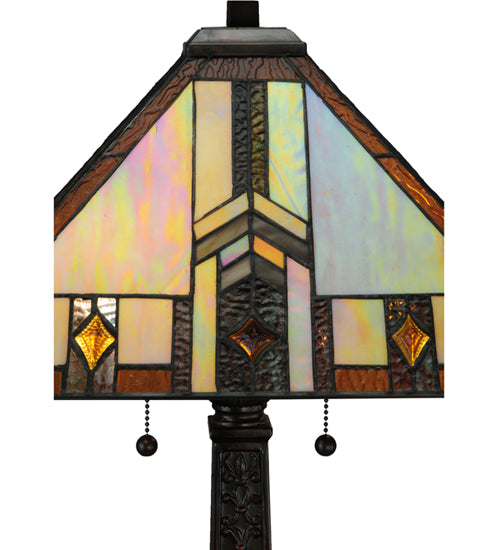 Meyda Lighting Prairie Wheat 27" 2-Light Mahogany Bronze Harvest Table Lamp With Multi-Colored Shade Glass